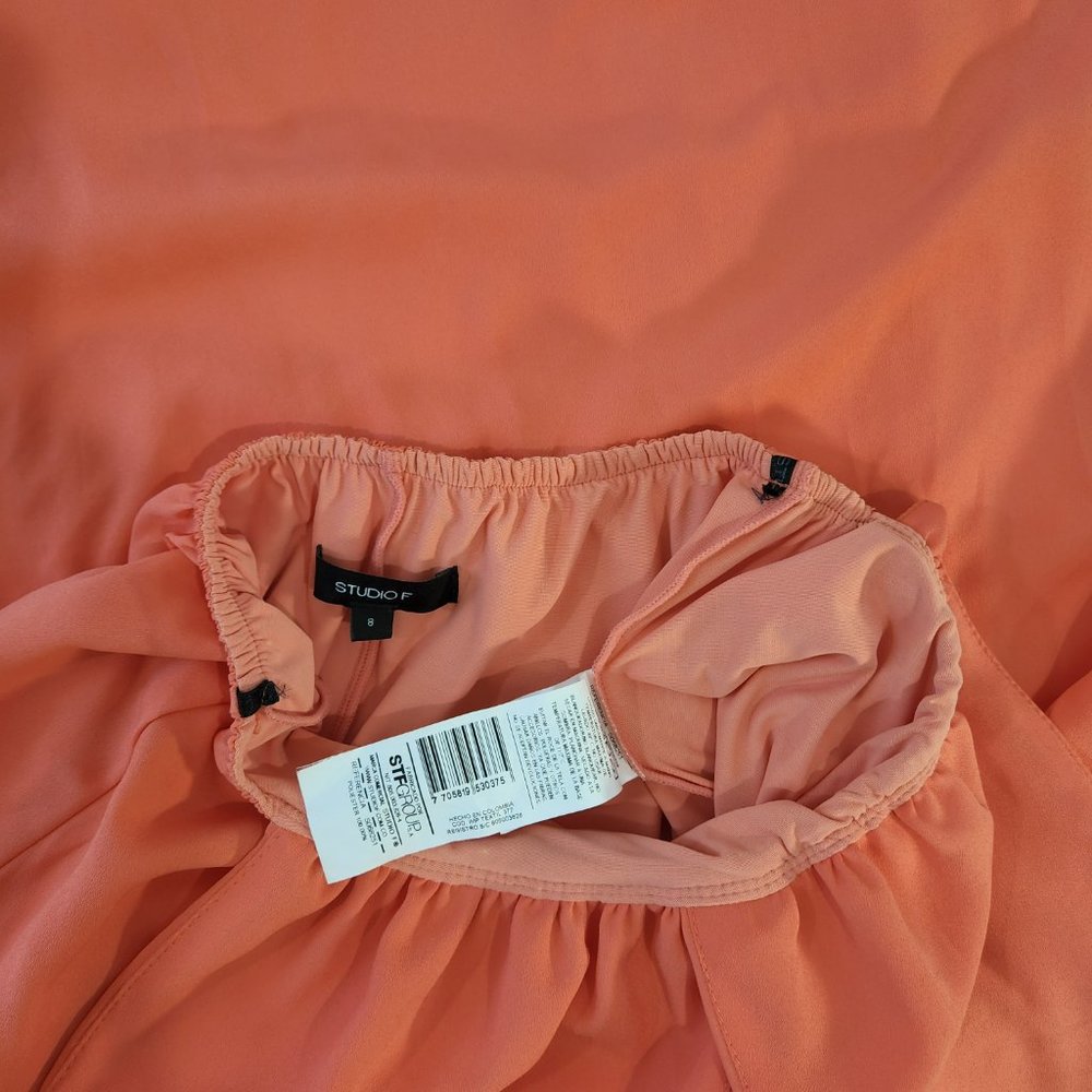 V-Neckline Long Prom Dress  by Studio F Size 8 Coral Color 85% Poly. Worn Once! - Picture 14 of 16